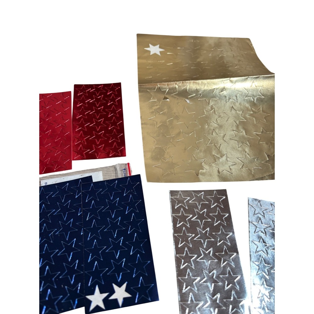 Vintage Eureka Presto Stick Foil Stars Gold Silver Red Blue Metallic Stickers